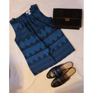 LOFT Blue and Black Sleeveless Top